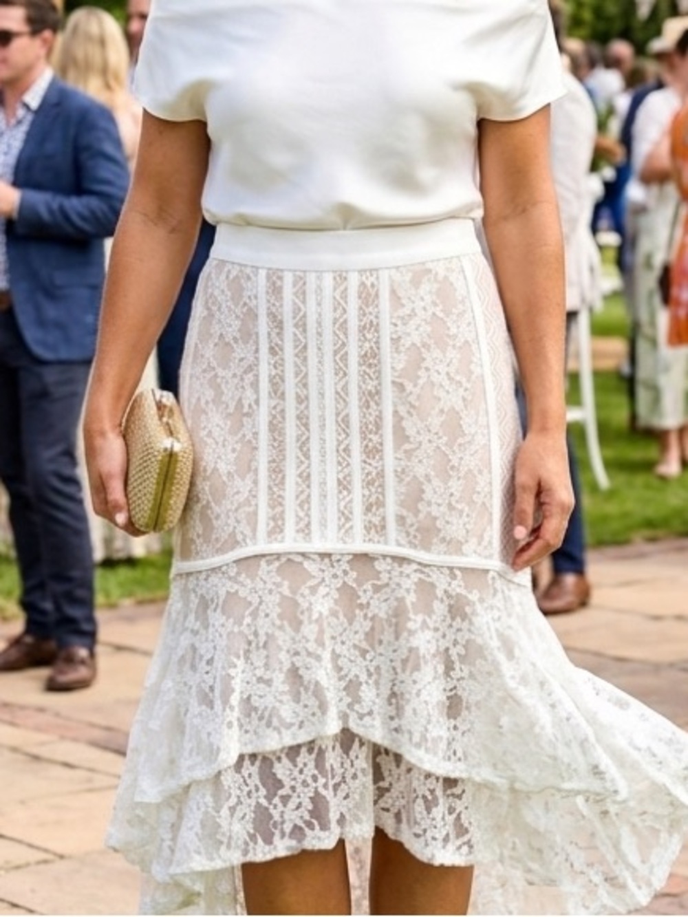 Endless Rose White Lace Tiered Midi Skirt